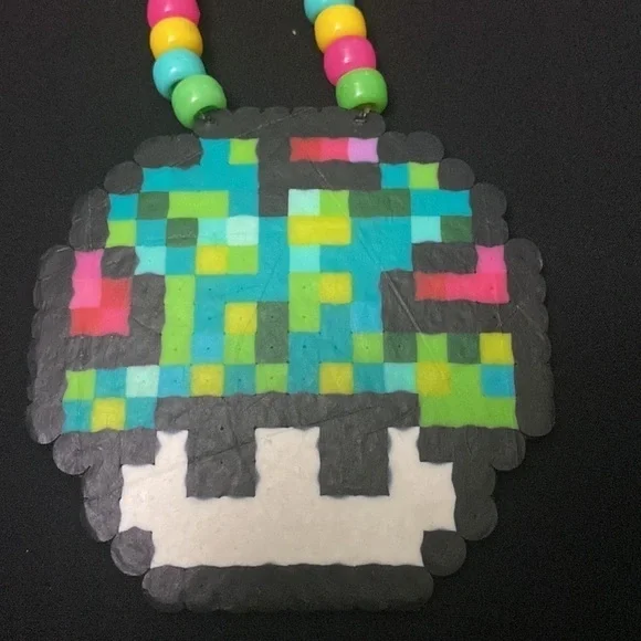 Rave Mushroom￼￼ Kandi Perler Necklace EDM EDC Fest Rave Dance bead necklace - Picture 2 of 4